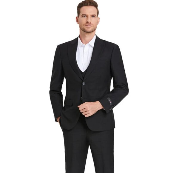 Men´s Two Button Vested Peak Lapel Sharkskin Suit In...